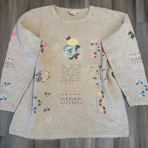 VTG grandmacore cotton linen laura ashley knit floral sweater